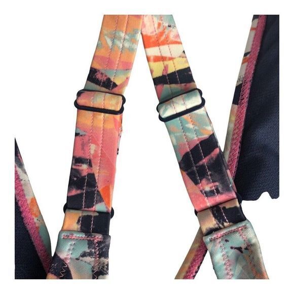 ROXY Fitness Sports Bra Bikini Top Floral Navy Size S 2579 - Picture 5 of 11